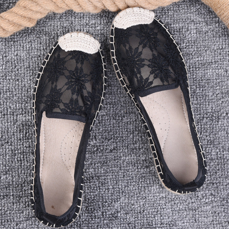 Thin Pumps Linen Fisherman Shoes For Women SUNFLOWER Black - D&A