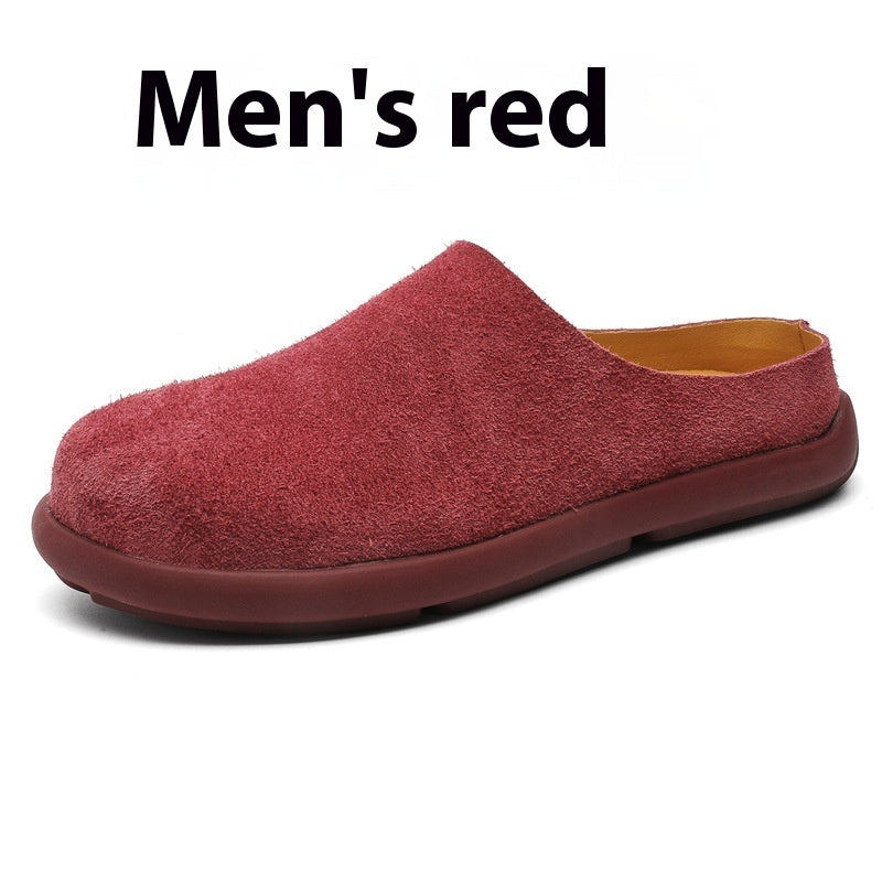 Outdoor Half Slippers Leather Shoes Red - D&A