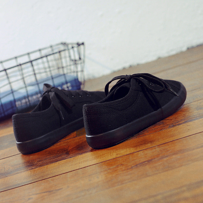 Korean Style All Black Slimming Versatile Pure Breathable Flat Work Shoes - D&A
