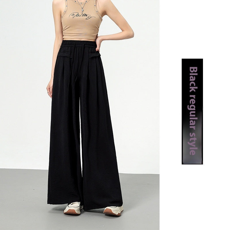 Texture Ice Silk Wide-leg Pants Black - D&A