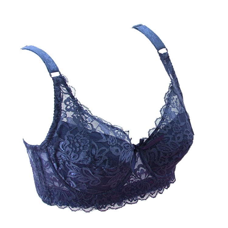 Thin, Breathable And Comfortable Lace Gather Bra Adjustable Bra Dark Blue 38 85B - D&A