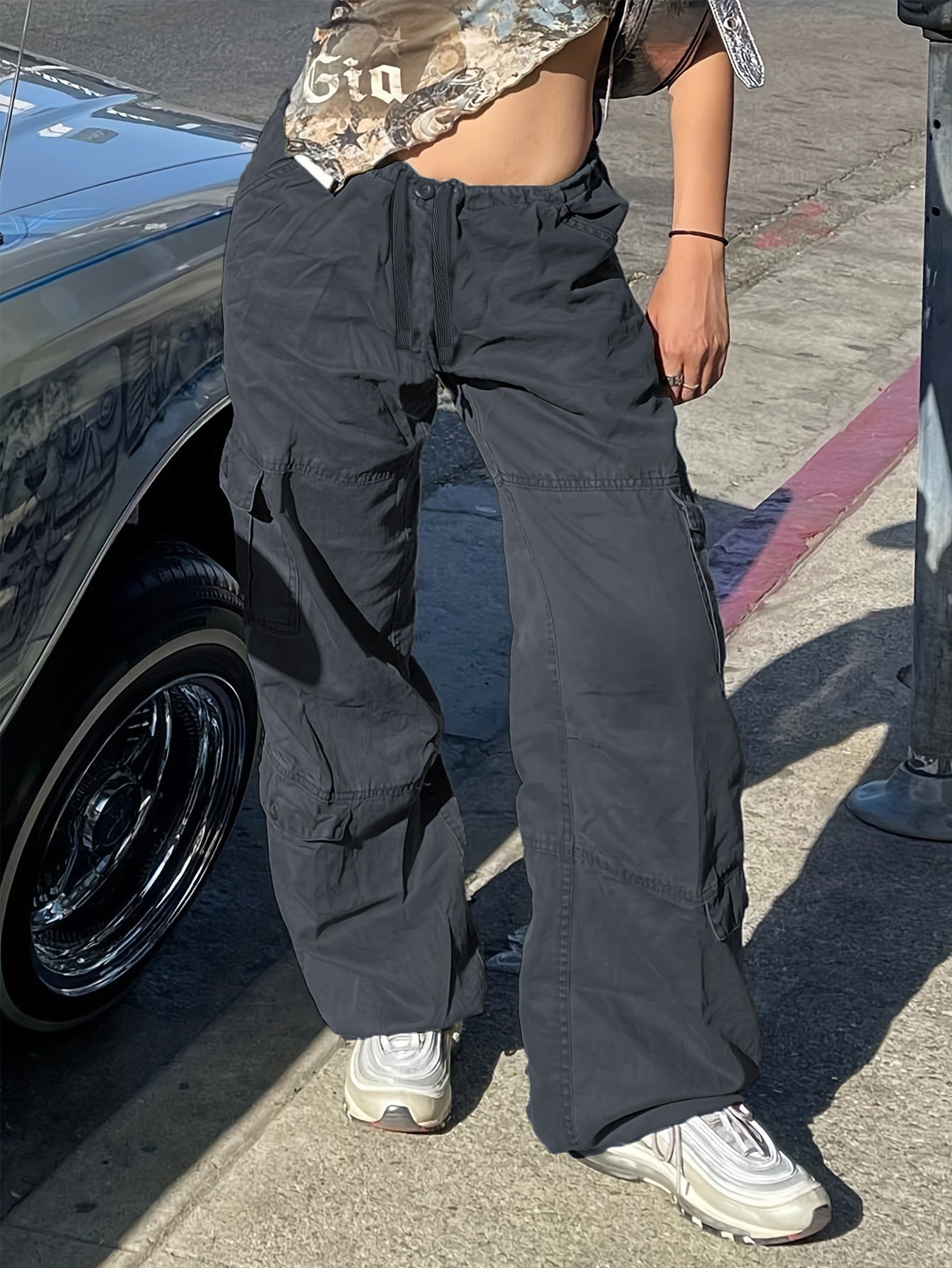TL337 European And American Street Style Overalls Loose Jeans Dark Gray - D&A