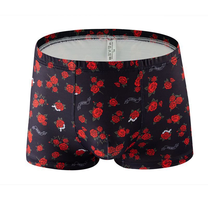 Printed Milk Silk Comfortable Breathable Multi-color Rose Boxers Red Rose 040 - D&A