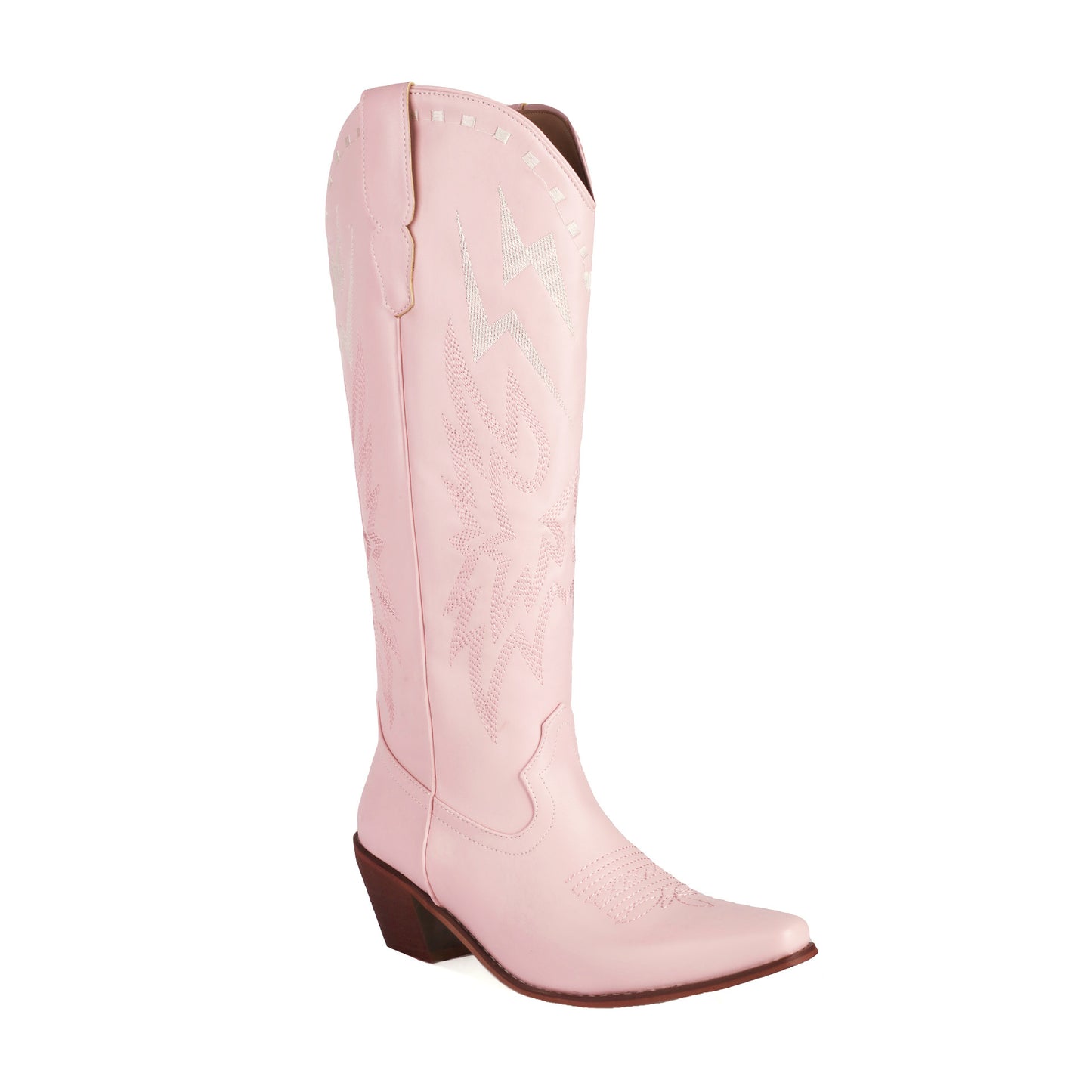 Lightning Embroidery Knee-high Boots Women Pink - D&A