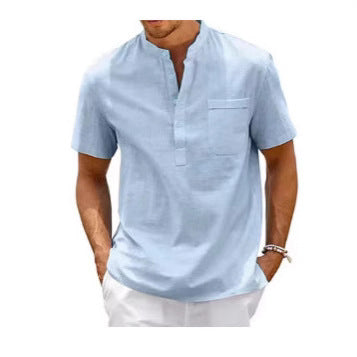 Summer New Men's Solid Color Stand Collar Short Sleeve Polo Shirt - D&A