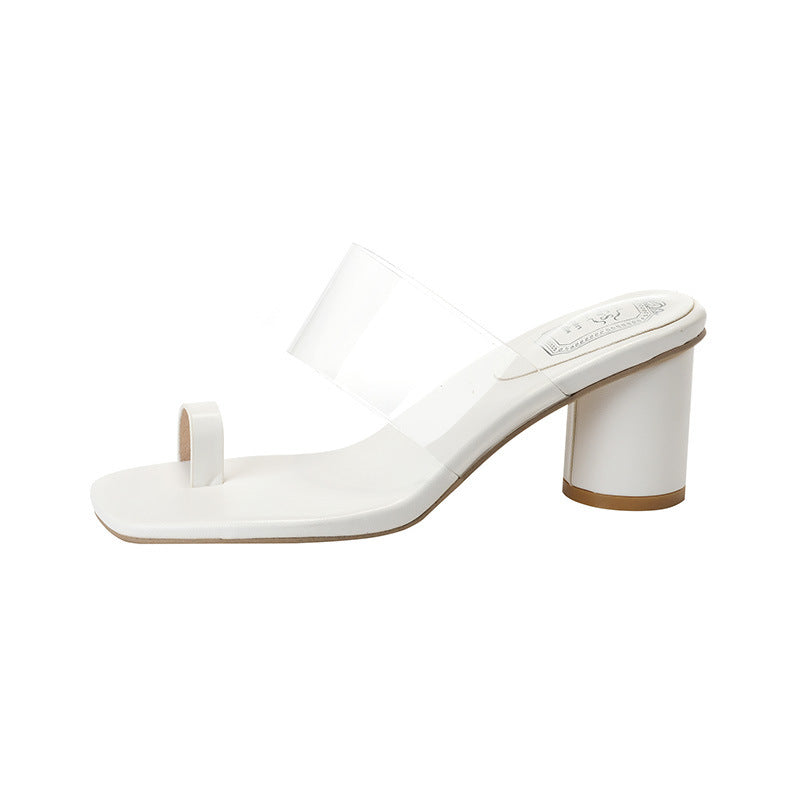Toe Covering Transparent Ankle-strap Chunky Heel Outdoor Slippers - D&A