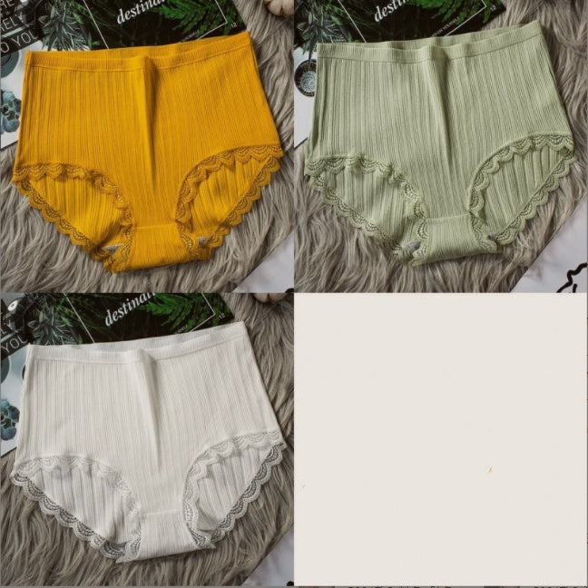 Women High Waist Breathable Cotton Underwear Turmeric Fruit Green White - D&A