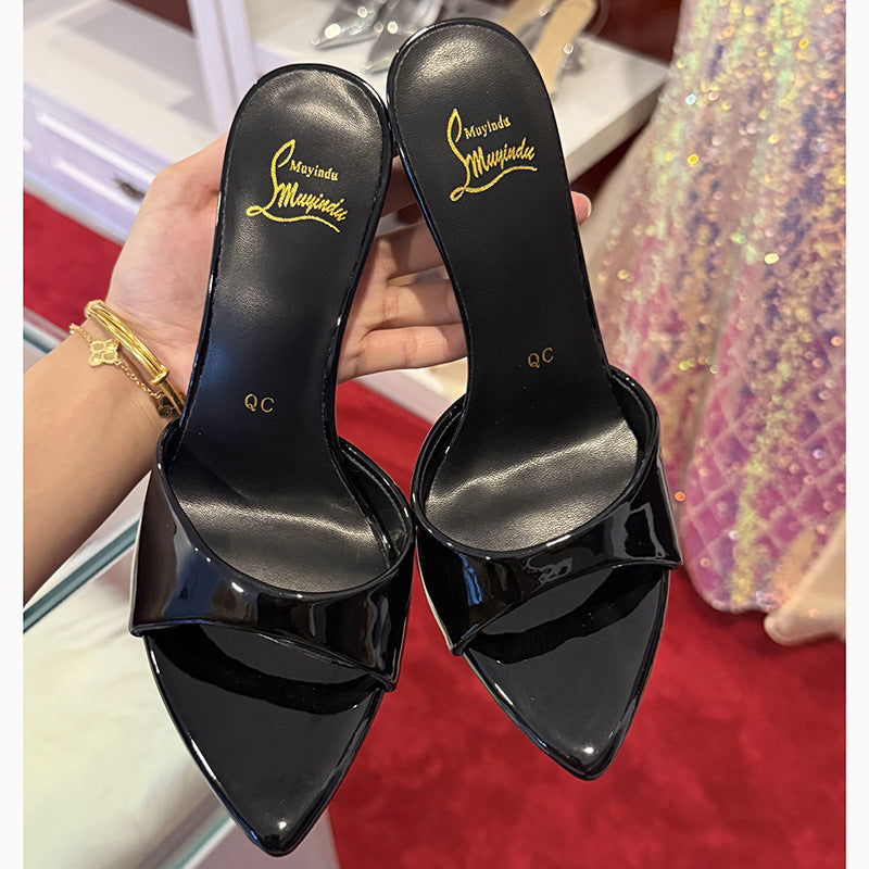 Women's High Heels Pointed Toe Strap Stiletto Sandals Black 8cm - D&A