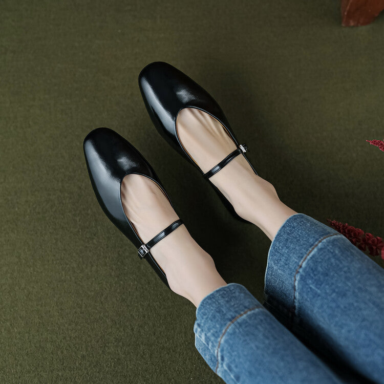Women's Round Toe Shallow Mouth Flat Bottom Mary Jane Shoes Black - D&A
