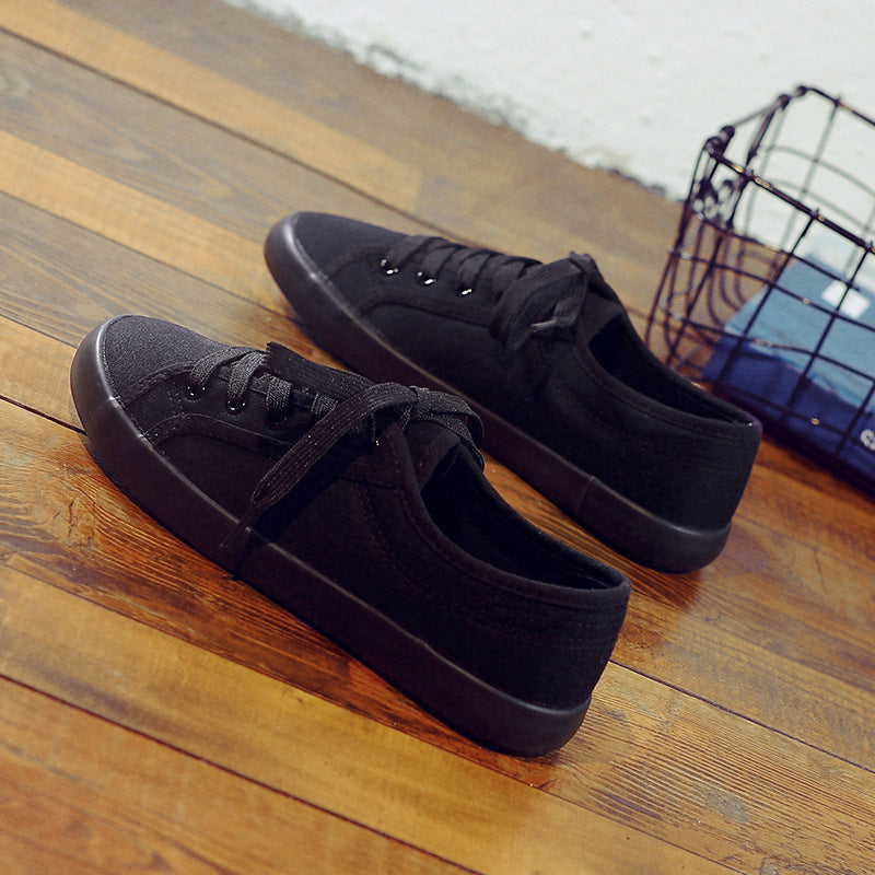 Korean Style All Black Slimming Versatile Pure Breathable Flat Work Shoes - D&A