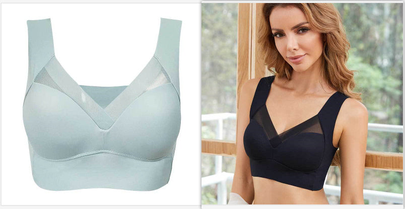 Plus Size Thin Bra Accessory Breast Push Up Bra Black light blue - D&A