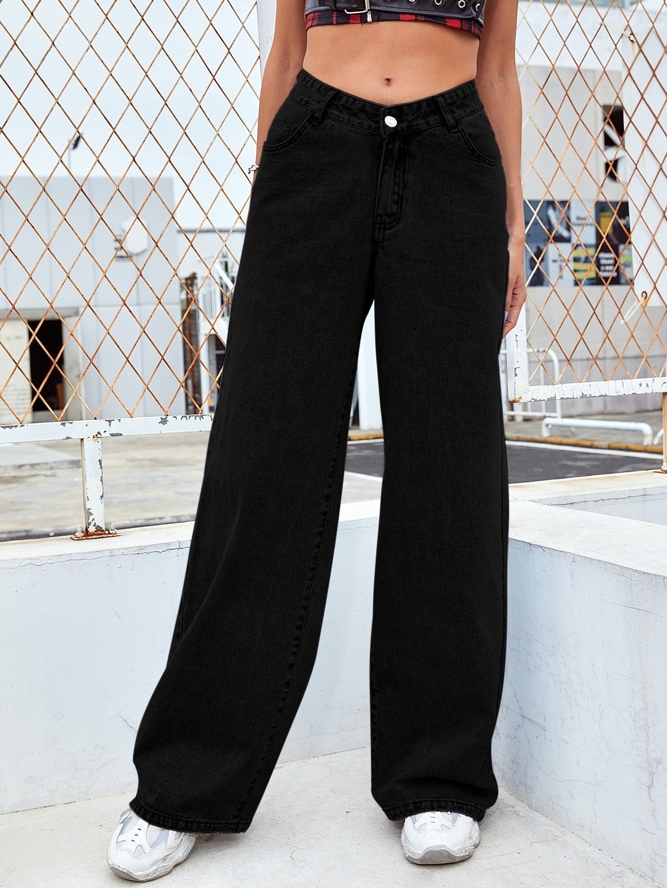 Washed Fashion Straight Jeans Women's Mid Waist 6Color Black - D&A