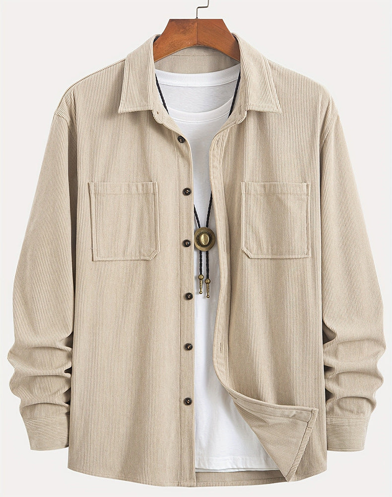 Corduroy Long Sleeve Casual All-matching Shirt Coat Beige - D&A