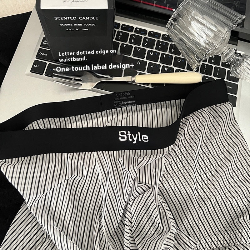 Vintage Stripe Men's Ice Silk Breathable Transparent Bottom Crotch Boxer Briefs - D&A