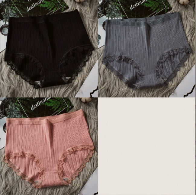 Women High Waist Breathable Cotton Underwear Black dark grey pink - D&A