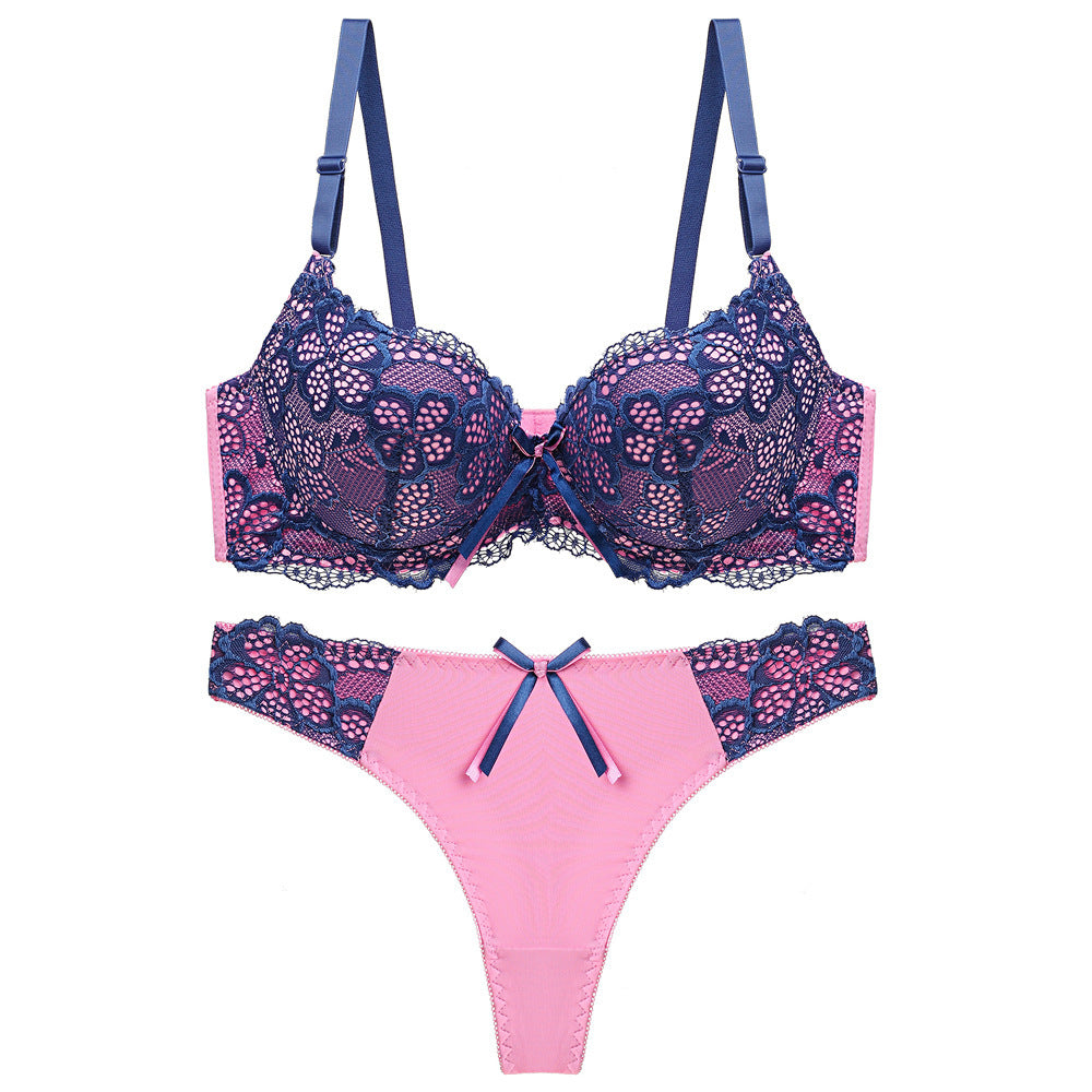 Underwear Push Up Lace Bra Adjustable Bra Set Pink - D&A