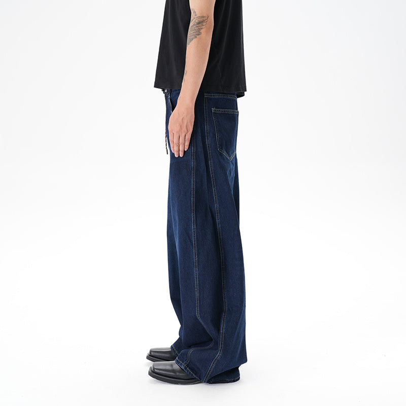 Washed Distressed Dark Blue Wide Leg Machete Jeans - D&A