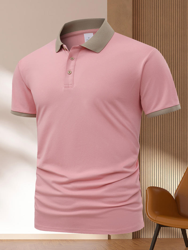 Summer Polo Shirt Printed T-shirt Short Sleeve High-end Lapel Pink - D&A