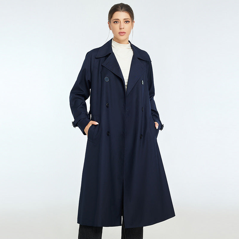 Trench Autumn And Winter Women's Mid-length High-grade Sense Petite Coats Navy Blue - D&A