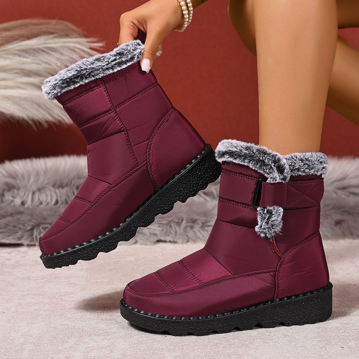 Women's Snow Boots Plus Size Wear-resistant Comfortable Warm Boots Red - D&A