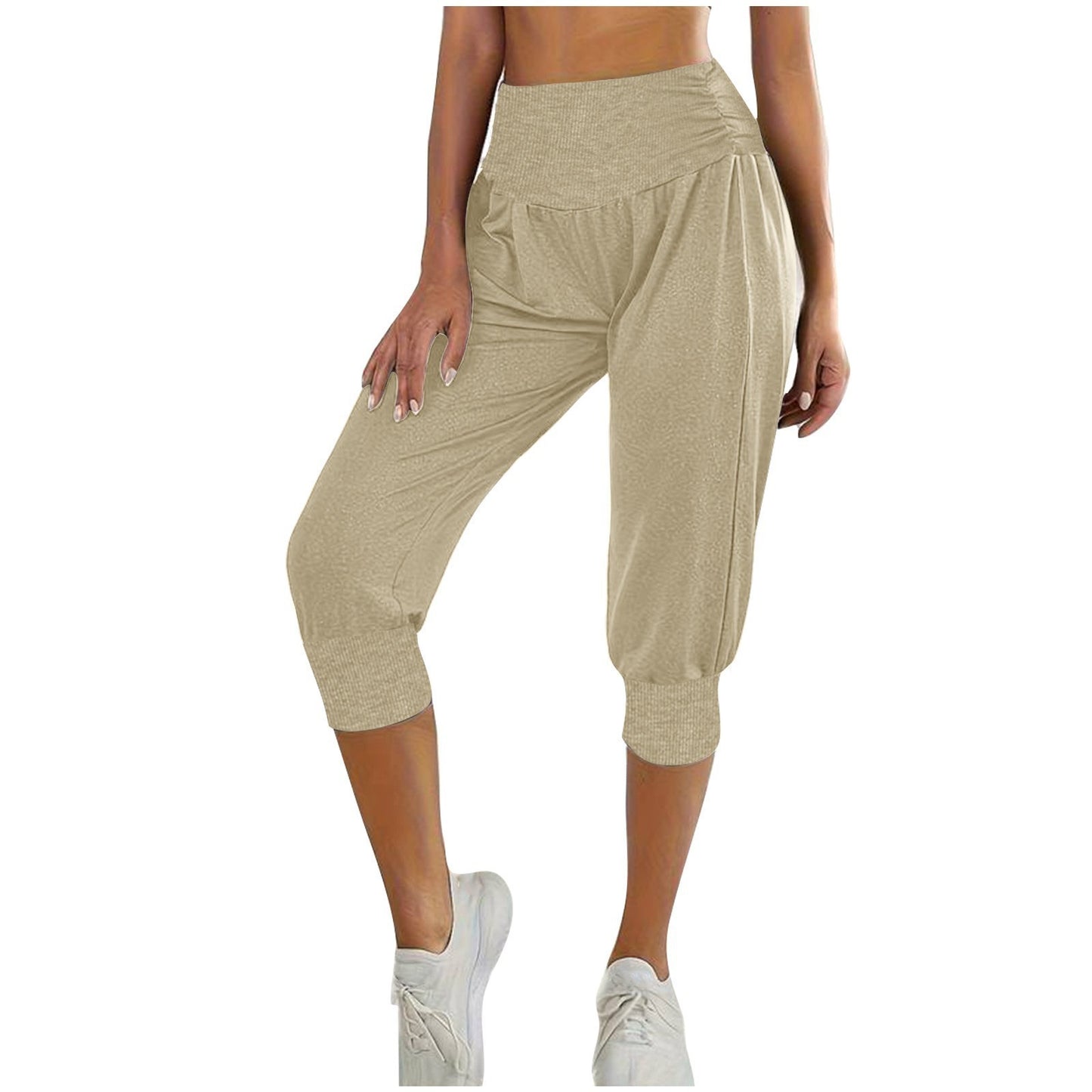 Women's Home Casual Pants High Waist Temperament Ankle-tied Harem Pants Apricot - D&A