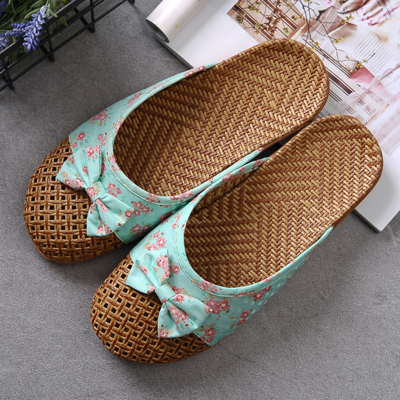 Indoor Non-slip Thick-soled Floor Linen Slippers Green - D&A