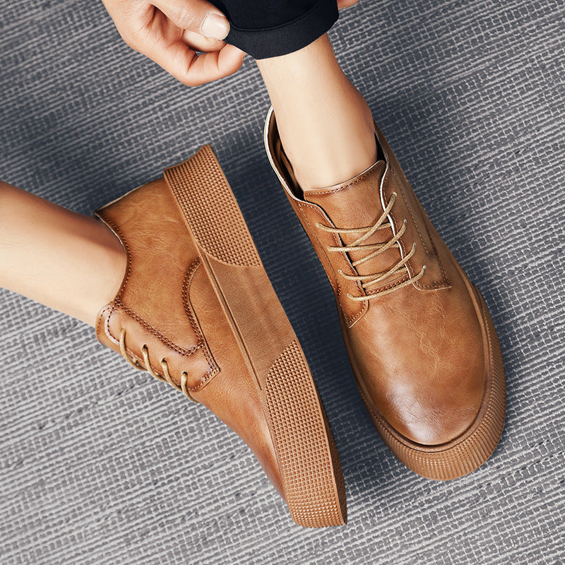 Lace-up Platform Korean Casual Shoes Retro Men's Shoes Board Shoes - D&A