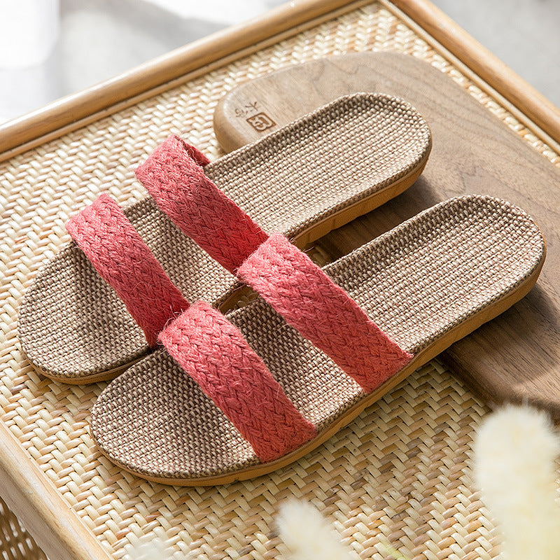 Women's Indoor Floor Platform Non-slip Flip-flops Household Slippers Rubber Red Horizontal Strip - D&A