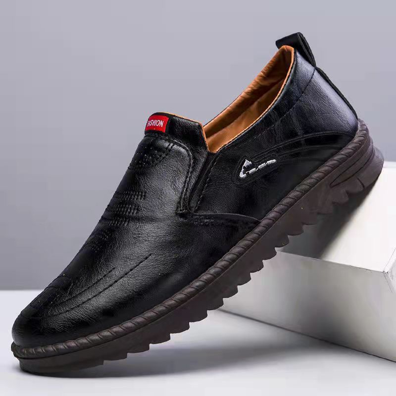 Men's Leather Shoes Spring Leisure Slip-on Black - D&A