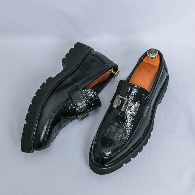Thick Bottom Slip-on Business Casual Leather Shoes 8882 Black - D&A