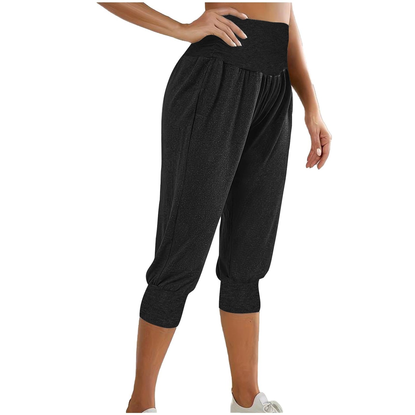 Women's Home Casual Pants High Waist Temperament Ankle-tied Harem Pants Black - D&A