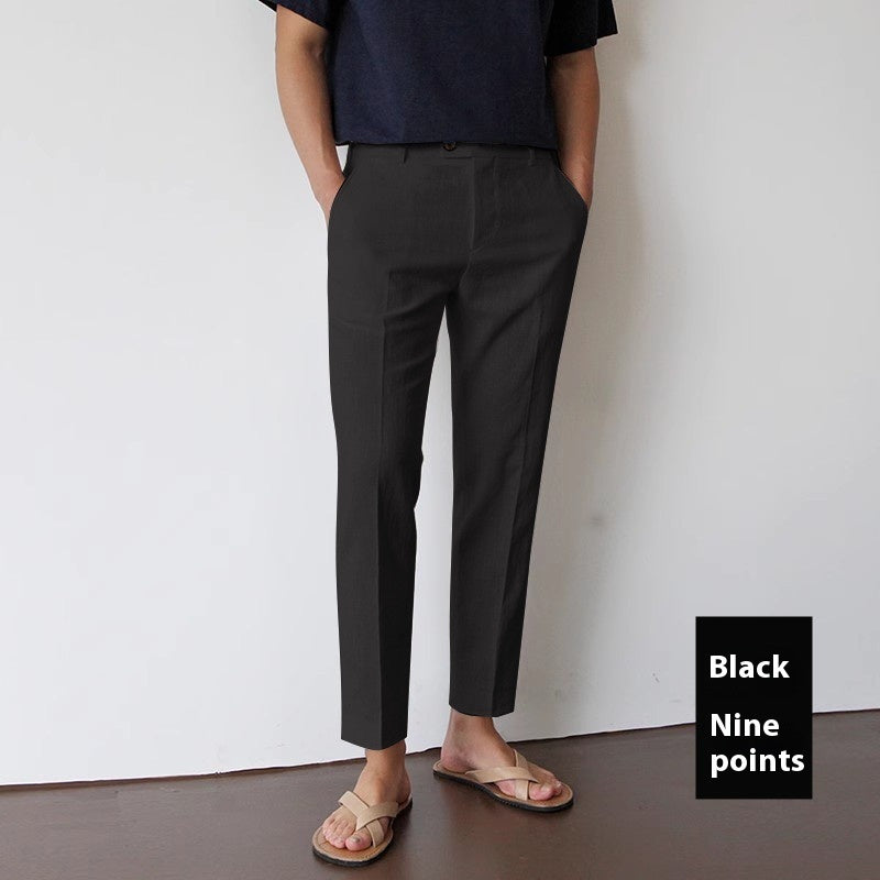 White For Men Cotton Fabric Cropped Linen Trousers Black Ankle Length Pants - D&A