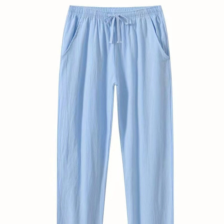 Cotton And Linen Beach Pants Men's Loose Casual Sky Blue - D&A