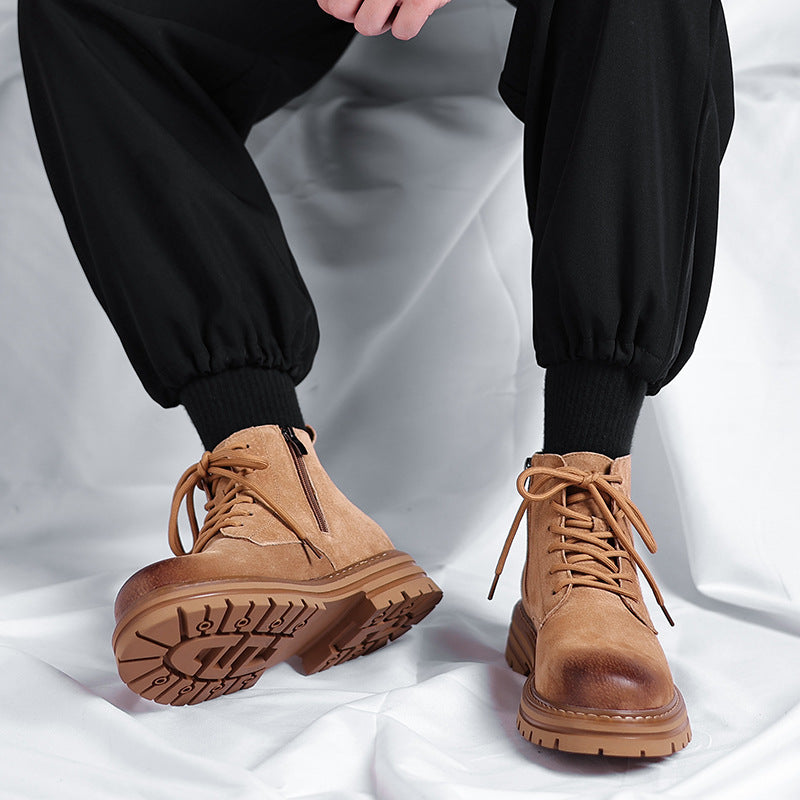 High-top Leather Shoes Leather Zipper Short Boots - D&A