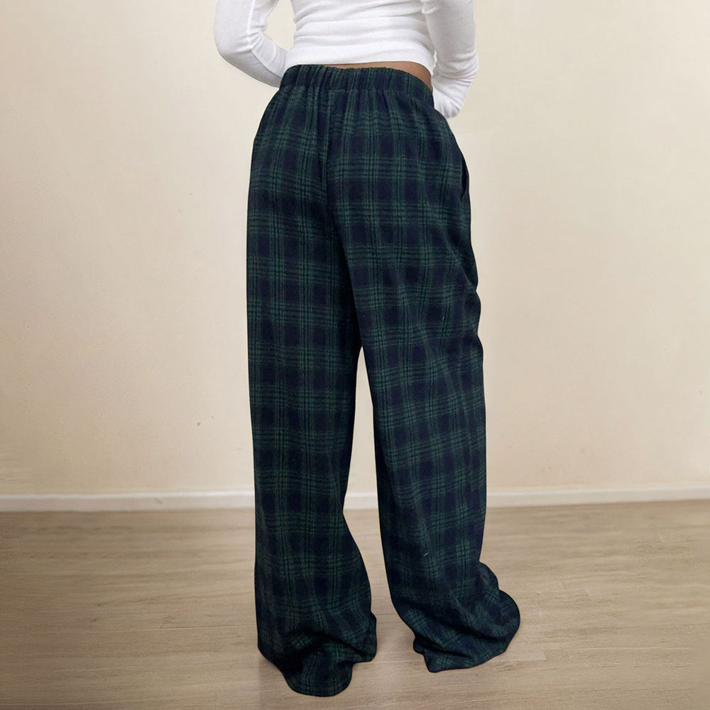 Women's Casual Plaid Trousers Elastic Waist Casual Pants - D&A
