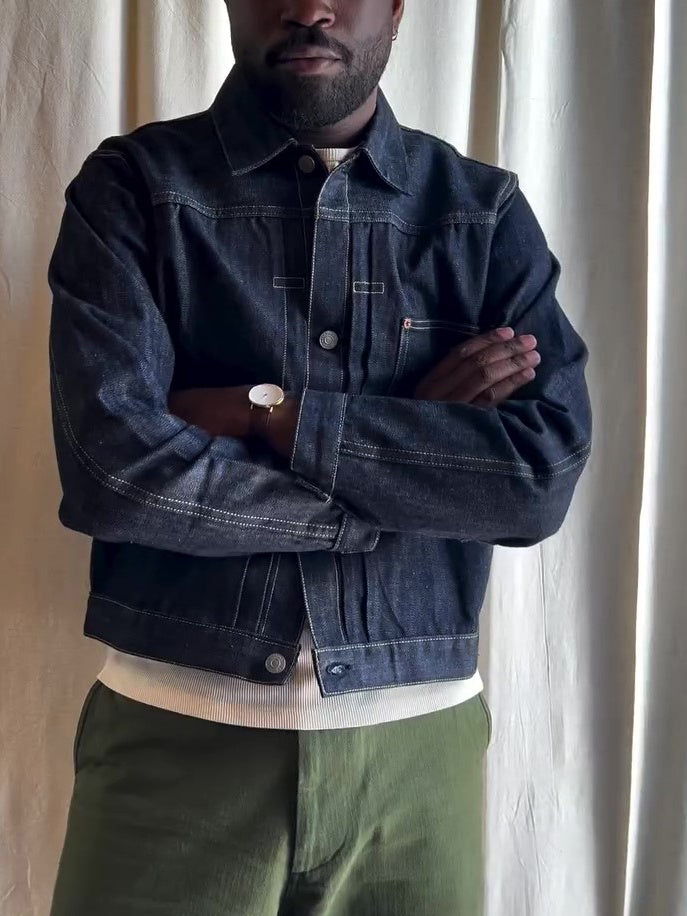 Dark Denim Classic-collar Button-up Denim Jacket Blue - D&A
