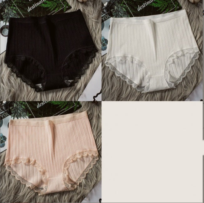 Women High Waist Breathable Cotton Underwear Black white skin tone - D&A
