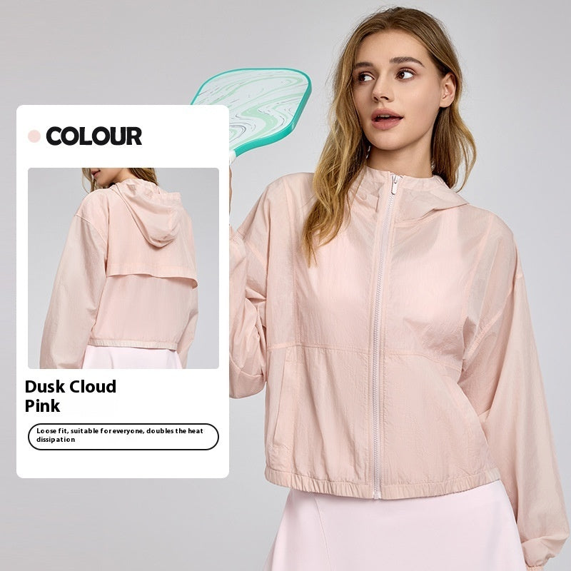 Summer Lightweight Sports Yoga Jacket Loose Hooded Casual Lightweight Twilight Pink - D&A