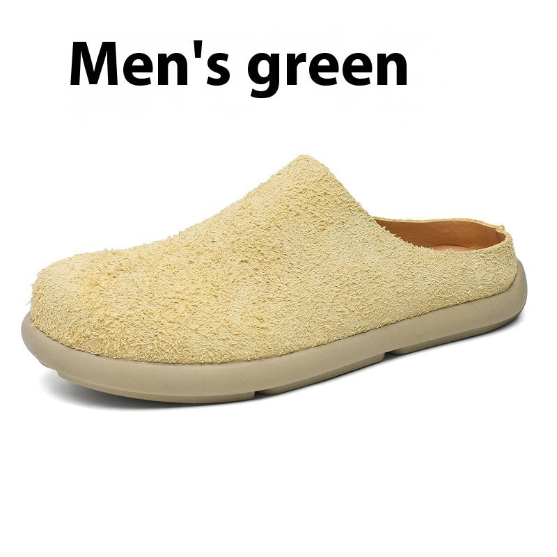 Outdoor Half Slippers Leather Shoes Green - D&A