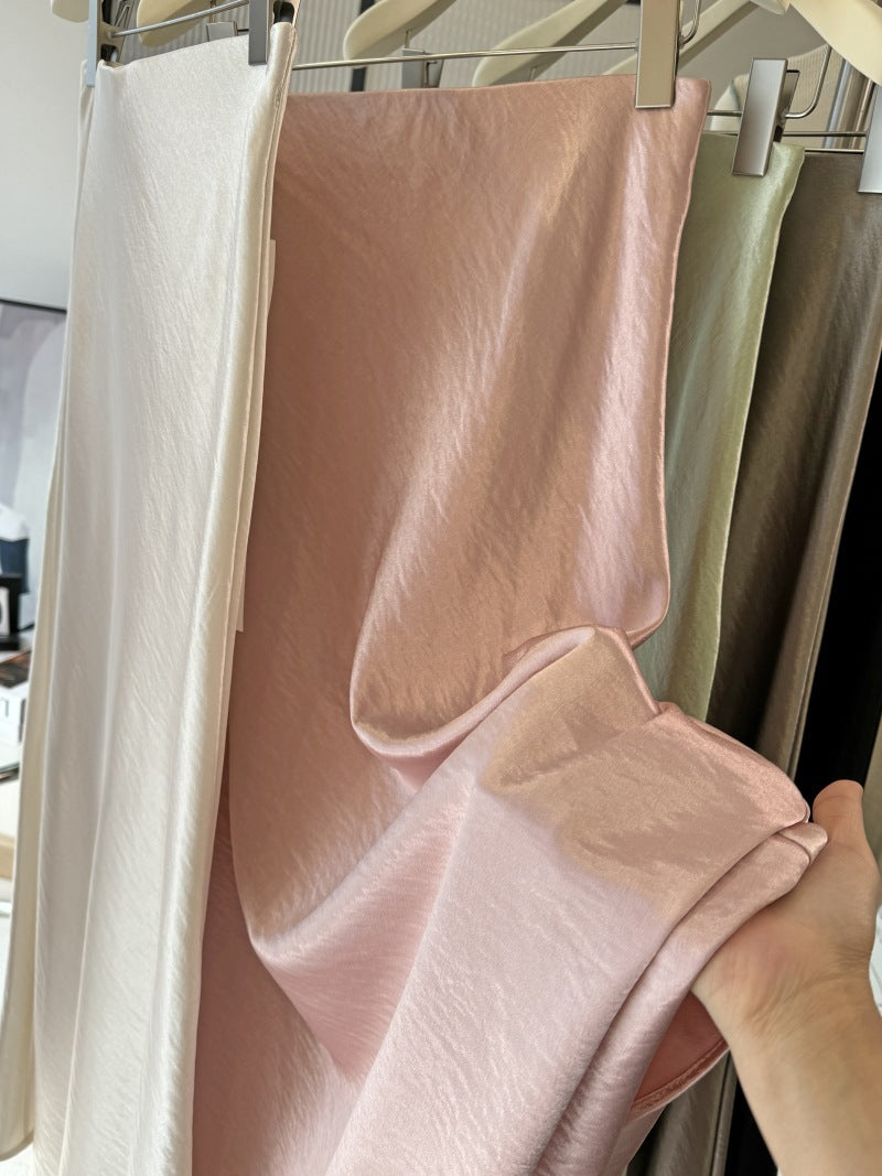 Simple Graceful Draping Acetate Satin Fishtail Skirt For Women Light Pink - D&A