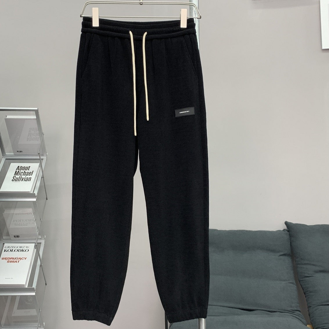 Corduroy Ankle-tied Sweatpants All-match Plus Size Black - D&A