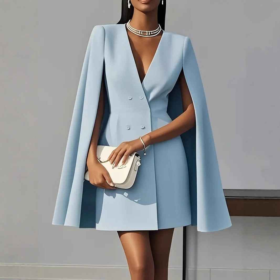 Commuter Double Breasted Shawl Cape Suit Dress