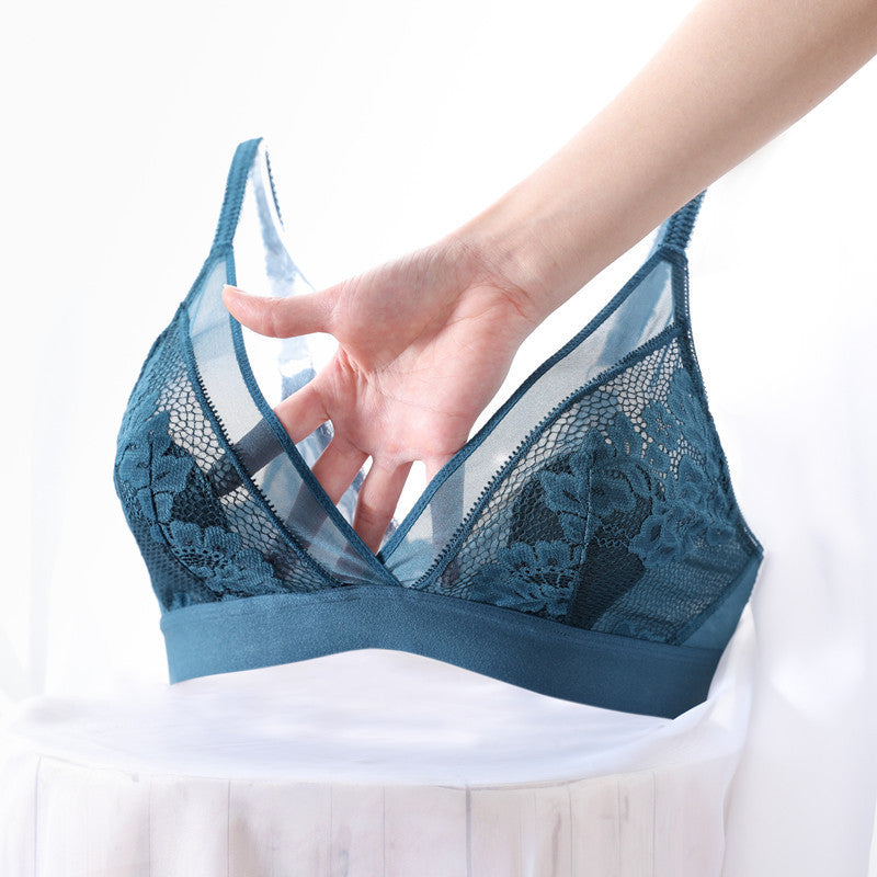French Triangle Cup Bra Sexy Lace Ultra-thin Bra Green - D&A