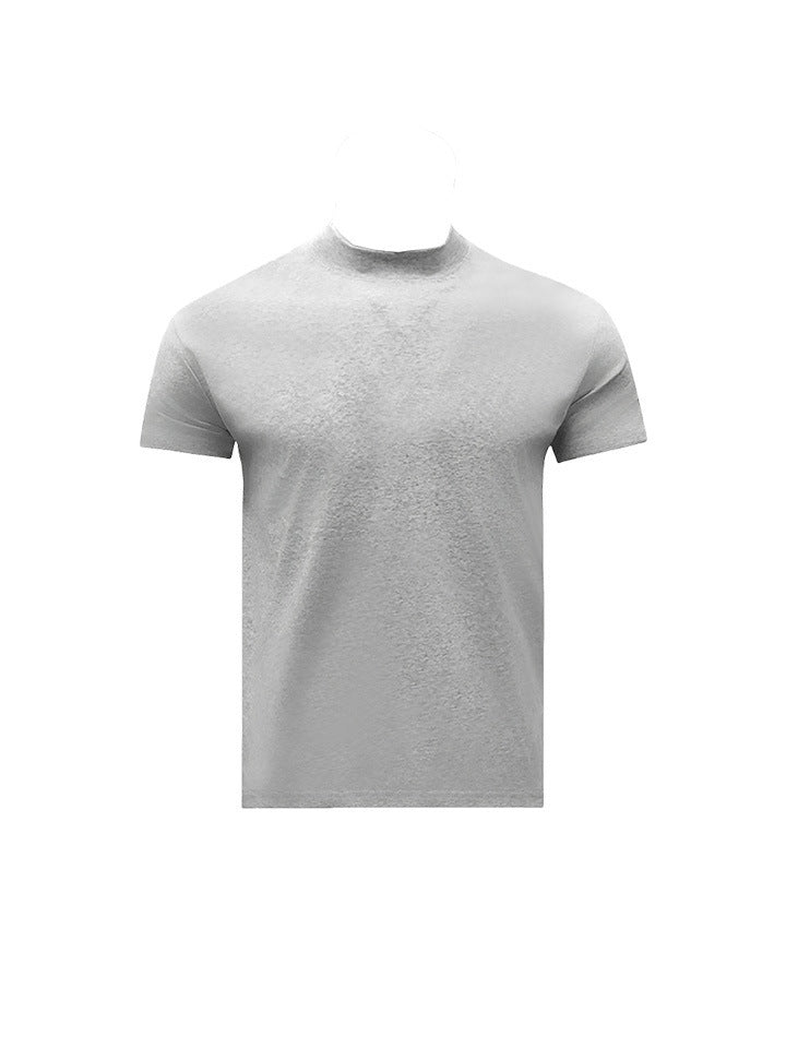 Summer Shoulder Half Turtleneck Cuff Short Sleeve White Flower Gray - D&A
