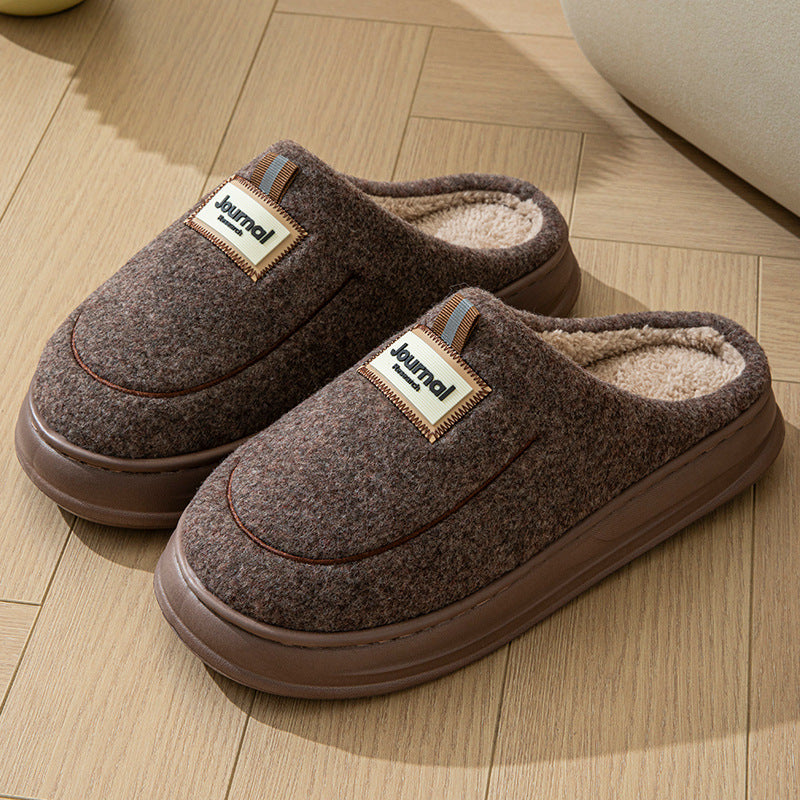 Men's Warm Thickened Bottom Plus Size Cotton Slippers Brown - D&A