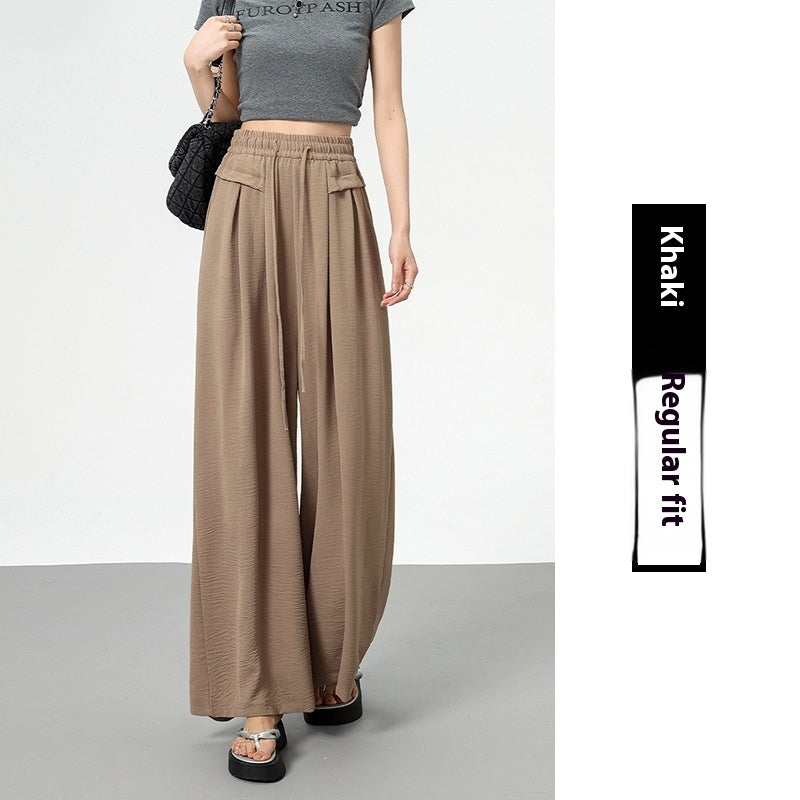 Texture Ice Silk Wide-leg Pants Khaki - D&A