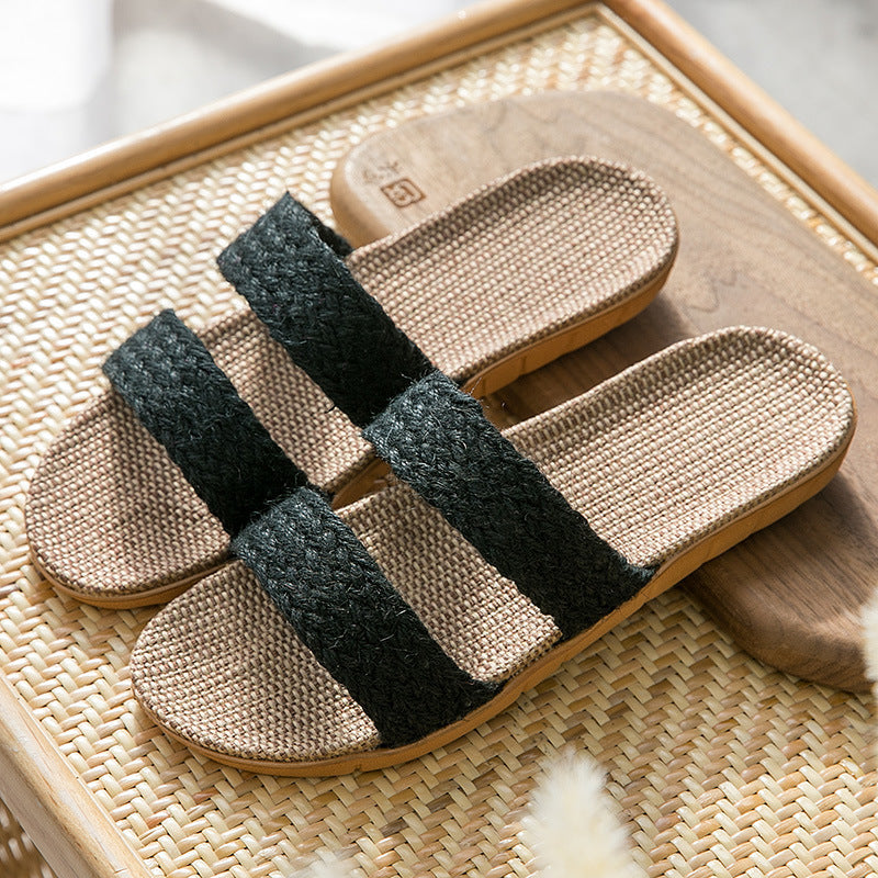 Women's Indoor Floor Platform Non-slip Flip-flops Household Slippers Black Horizontal Bar - D&A