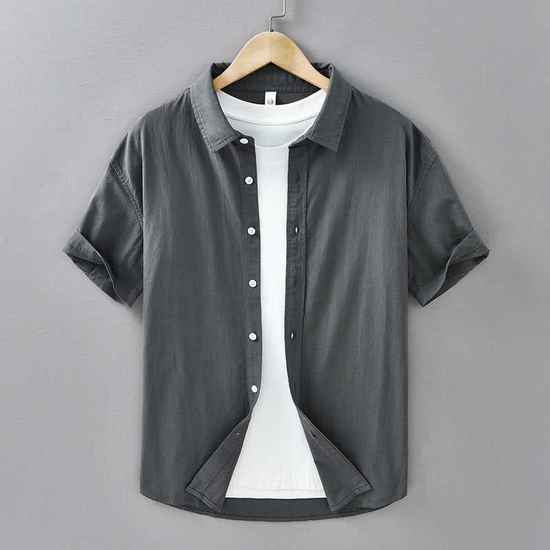 Summer Menswear Casual Short-sleeved Cotton Shirt Dark Gray - D&A