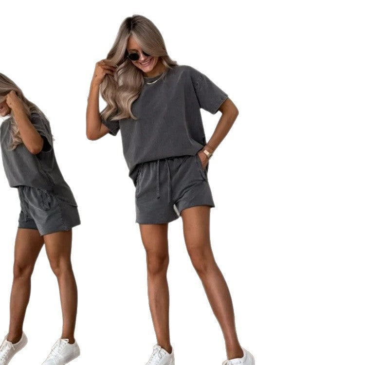 Solid Color Casual Sweatshirt Outfit Gray - D&A