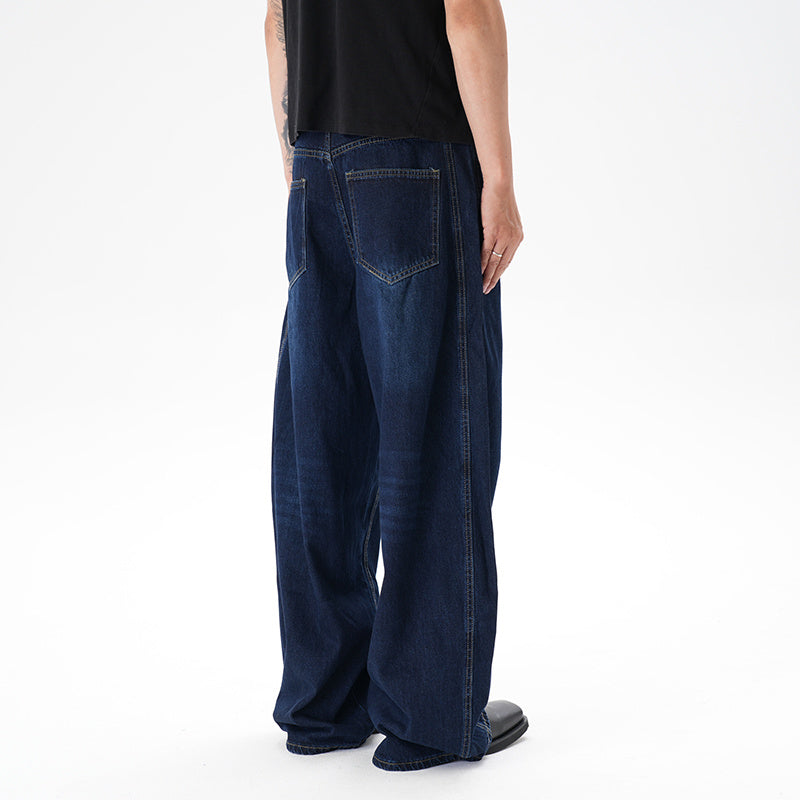 Washed Distressed Dark Blue Wide Leg Machete Jeans - D&A